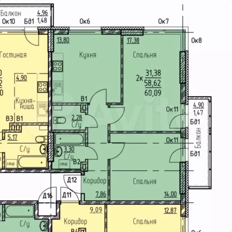 2-к. квартира, 60 м, 5/26 эт. - Фото 0