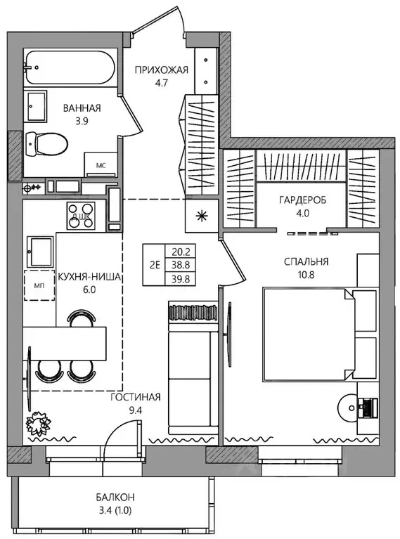 2-к кв. Пермский край, Пермь ул. Капитана Гастелло, 15 (39.8 м) - Фото 1