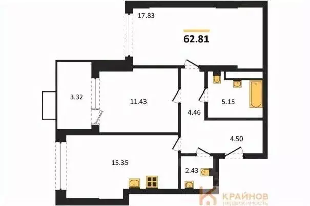 2-к кв. Воронежская область, Воронеж наб. Чуева, 7 (62.81 м) - Фото 0
