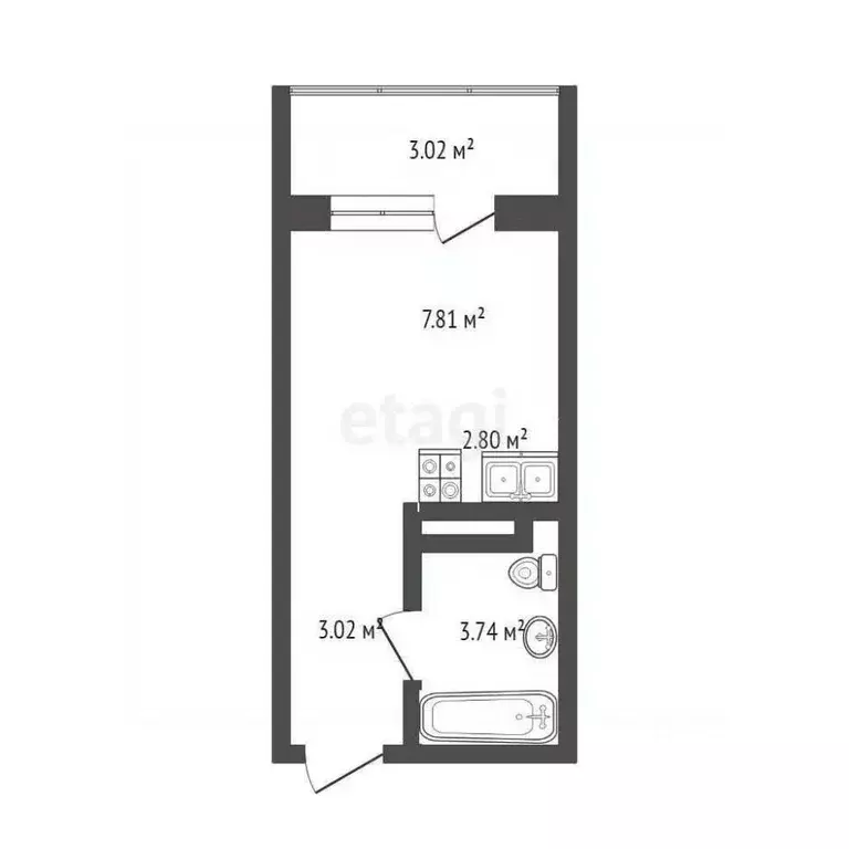 Студия Тюменская область, Тюмень ул. Новоселов, 113 (18.0 м) - Фото 1