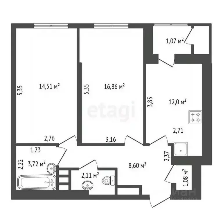2-к кв. Башкортостан, Уфа ул. Рихарда Зорге, 67/2 (60.0 м) - Фото 2