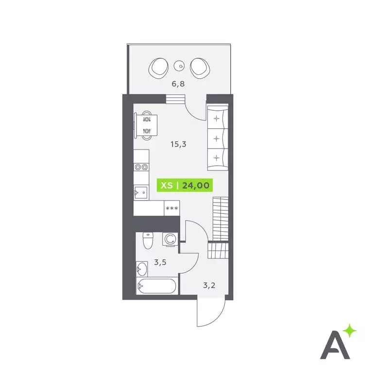 Квартира-студия: Кудрово, Солнечная улица, 4 (24 м) - Фото 1