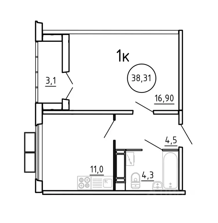 1-к кв. Челябинская область, Челябинск Трактовая ул., 30/2 (38.31 м) - Фото 0