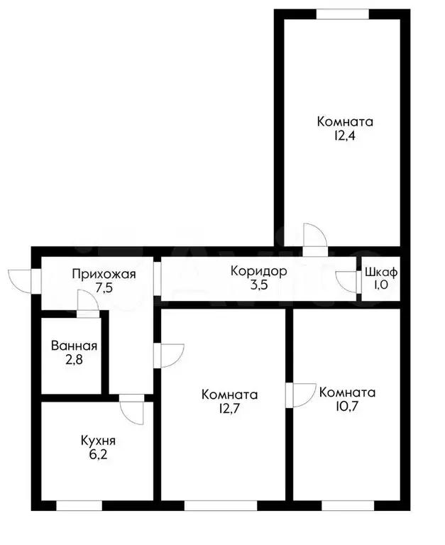 3-к. квартира, 56,8 м, 3/3 эт. - Фото 0