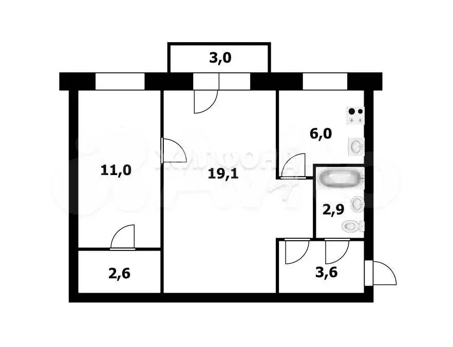 2-к. квартира, 45,3 м, 5/5 эт. - Фото 0