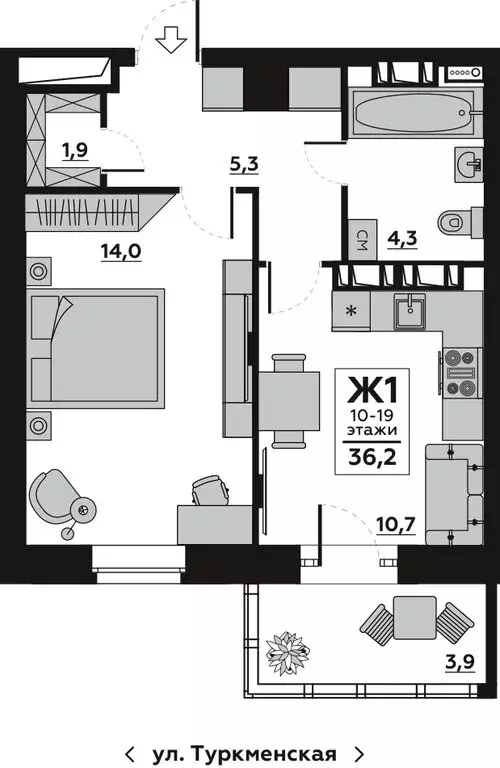 1-комнатная квартира: Волгоград, микрорайон Тулака, Горячеводская ... - Фото 1