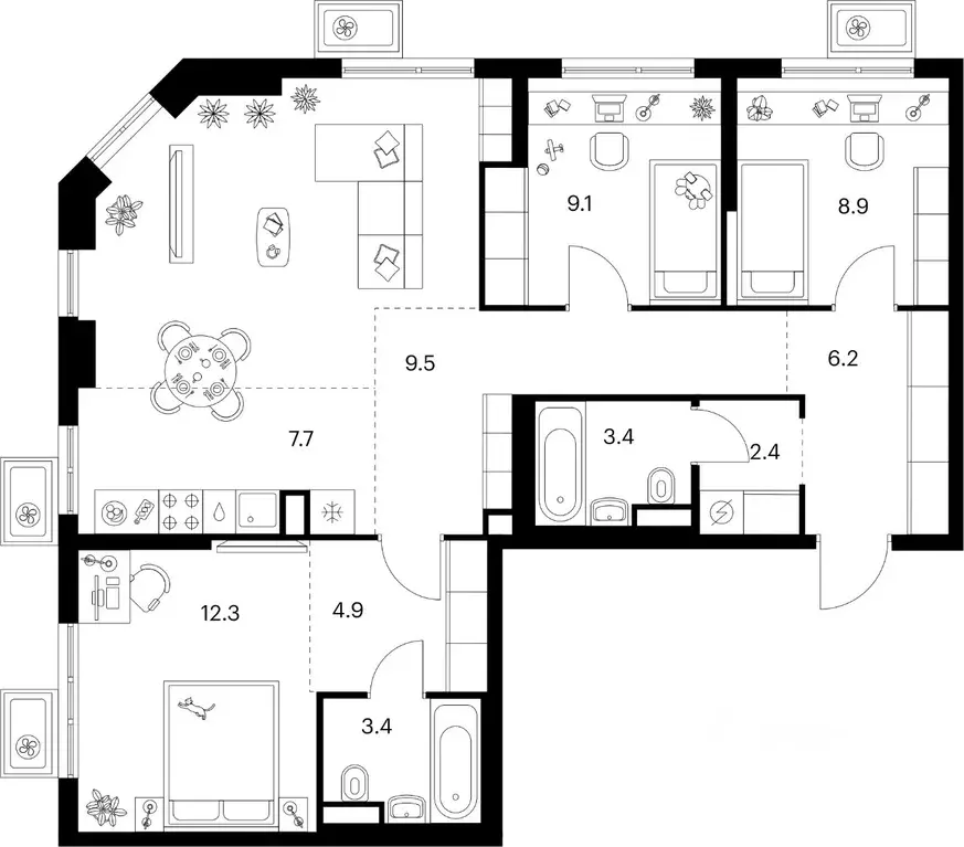3-к кв. Москва Кавказский Бульвар 51 жилой комплекс, к3.3 (87.0 м) - Фото 1