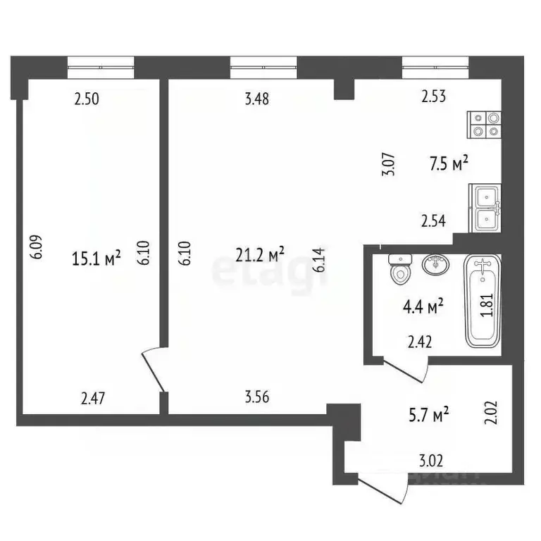 2-к кв. Башкортостан, Стерлитамак ул. Гоголя, 130А (53.9 м) - Фото 1
