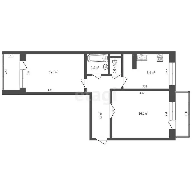 2-комнатная квартира: Усинск, улица Ленина, 7А (46.5 м) - Фото 1