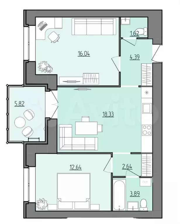 2-к. квартира, 62,5 м, 7/9 эт. - Фото 0