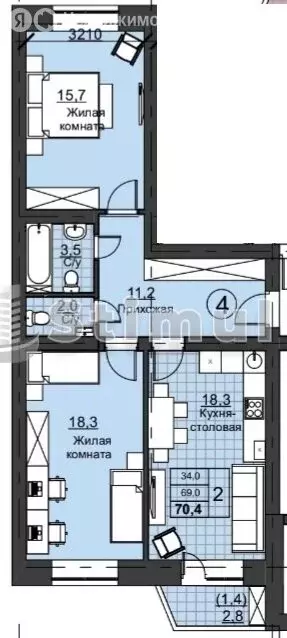 2-комнатная квартира: Оренбург, Улица Николая Ерышева, 11 (70.4 м) - Фото 0