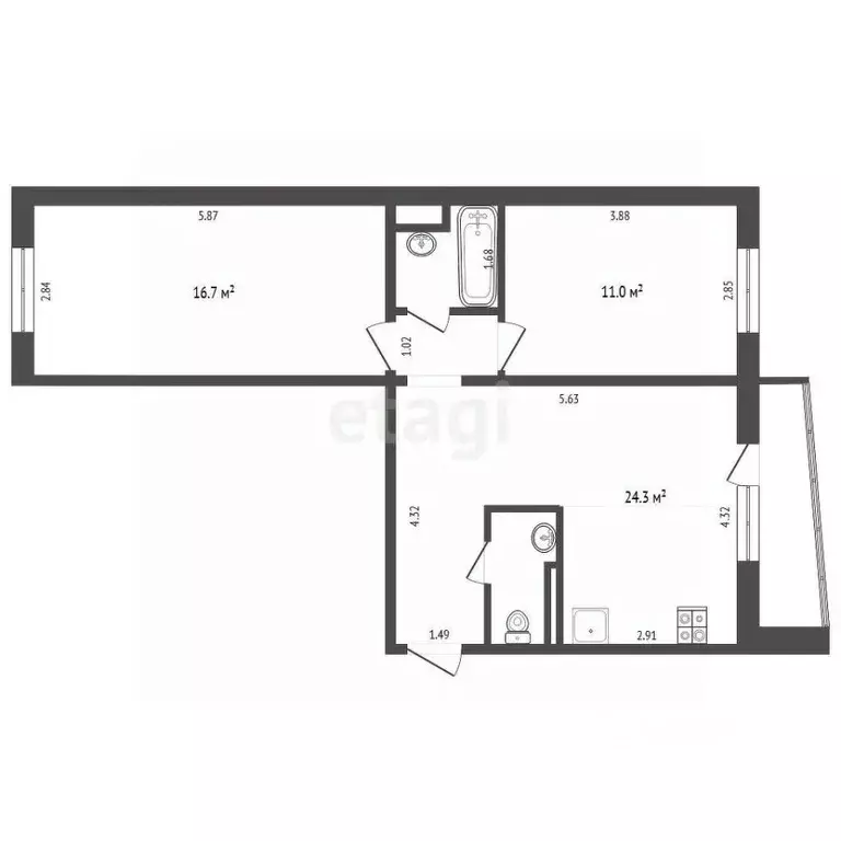 2-к кв. Ханты-Мансийский АО, Ханты-Мансийск Снежная ул., 5 (56.1 м) - Фото 1