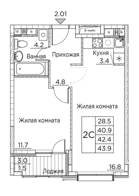2-к кв. Приморский край, Владивосток ул. Расула Гамзатова, 7к2 (43.9 ... - Фото 0