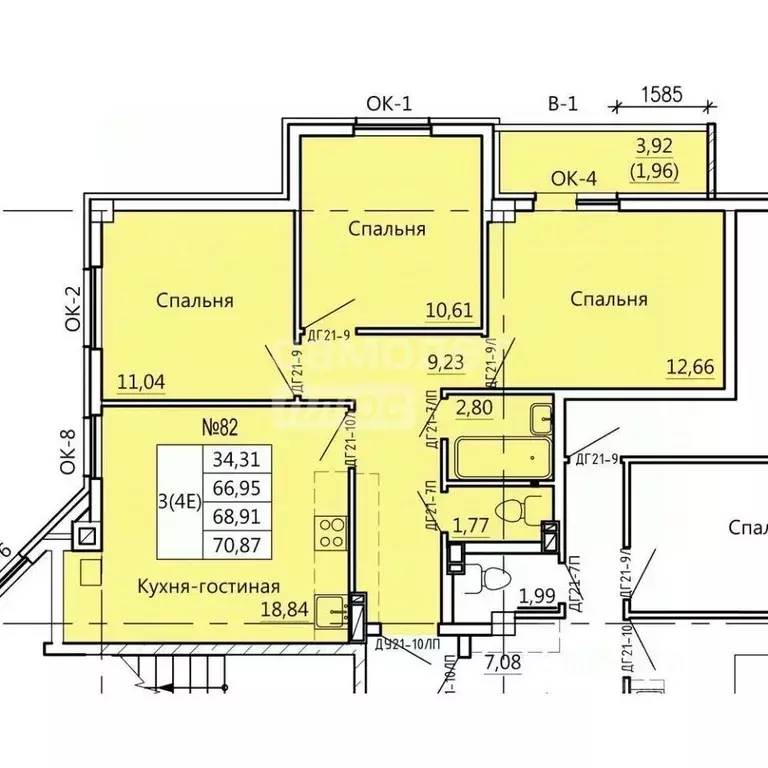 4-к кв. Курская область, Курск Театральная ул., 14 (70.8 м) - Фото 1