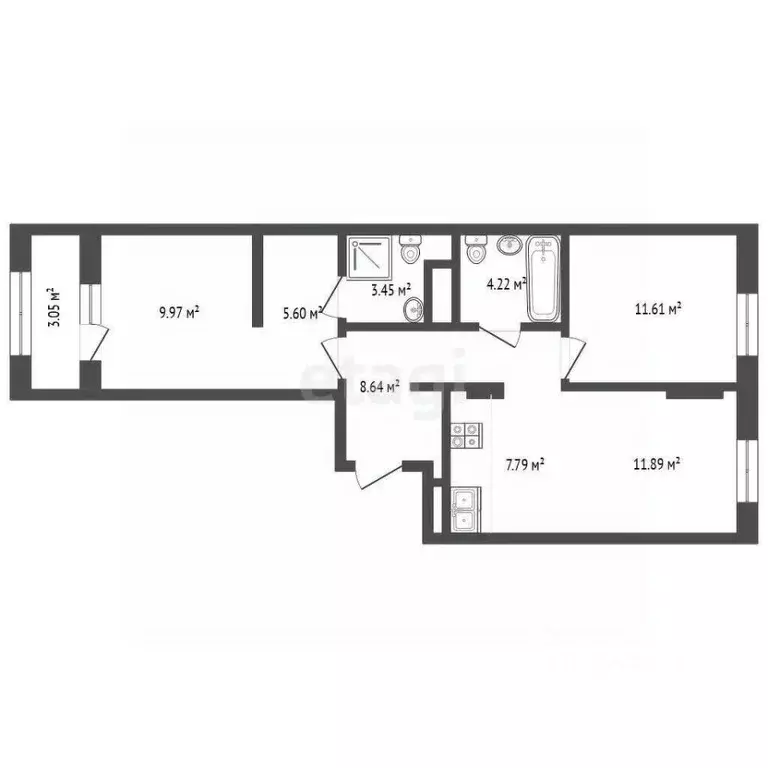 2-к кв. Тюменская область, Тюмень Интернациональная ул., 199к9 (63.5 ... - Фото 2