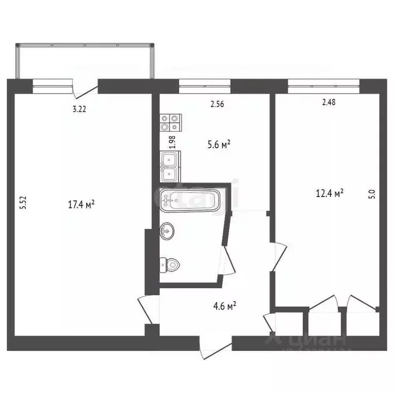 2-к кв. Вологодская область, Череповец ул. Космонавта Беляева, 6 (44.5 ... - Фото 1