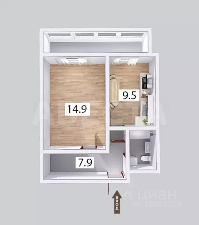 1-к кв. Омская область, Омск ул. Мишина, 4 (35.6 м) - Фото 2
