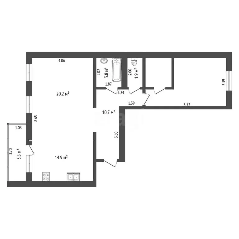 1-комнатная квартира: Тюмень, улица Софьи Ковалевской, 4 (69.7 м) - Фото 1