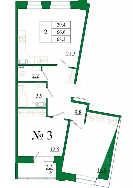 2-к кв. Ленинградская область, Гатчина Въезд мкр,  (68.3 м) - Фото 0