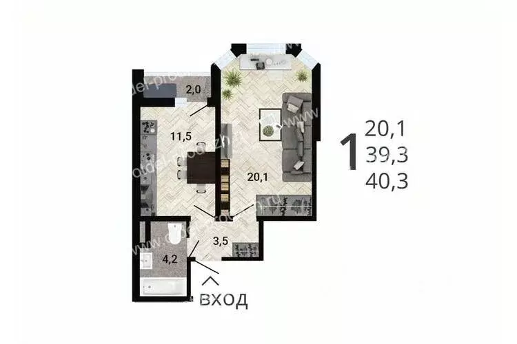 1-к кв. Воронежская область, Воронеж 8 Элемент жилой комплекс (40.8 м) - Фото 1