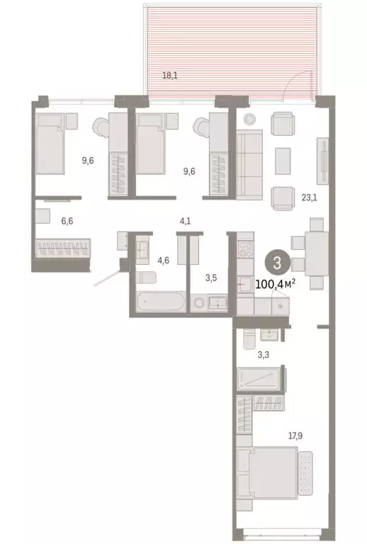 3-комнатная квартира: Тюмень, Ленинский округ (100.44 м) - Фото 1