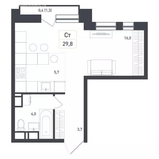 Квартира-студия: Московская область, городской округ Подольск, деревня ... - Фото 1