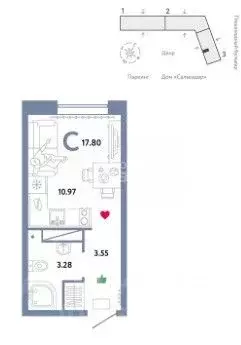 Студия Тюменская область, Тюмень ул. Первооткрывателей, 9к1 (17.8 м) - Фото 2