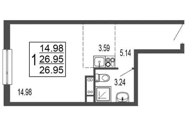 Квартира-студия: Лыткарино, 6-й микрорайон, 15Г (26.95 м) - Фото 0