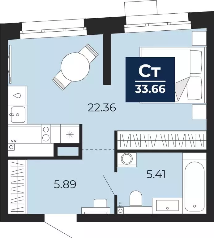 Квартира-студия: Тюмень, Арктическая улица, 14 (33.66 м) - Фото 0