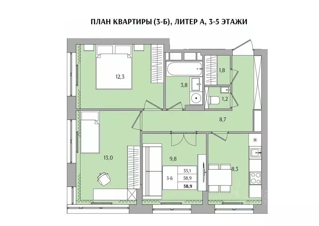 3-к кв. Нижегородская область, Нижний Новгород Якорная ул. (58.9 м) - Фото 0