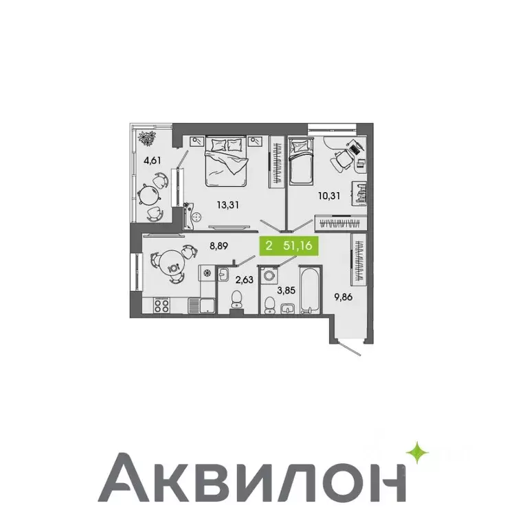 2-к кв. Архангельская область, Северодвинск Аквилон Севен жилой ... - Фото 1