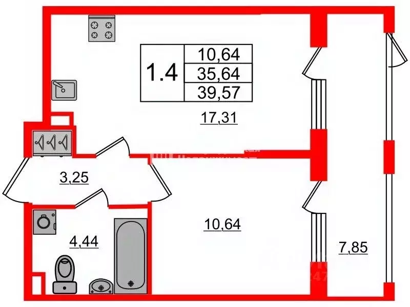 1-к кв. Санкт-Петербург пос. Стрельна, просп. Буденного, 20к1 (35.1 м) - Фото 2