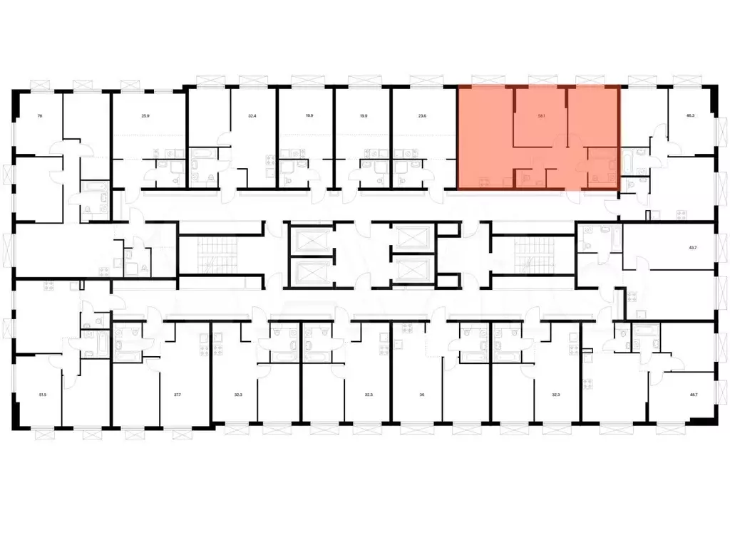 2-к. квартира, 58,1м, 21/25эт. - Фото 1