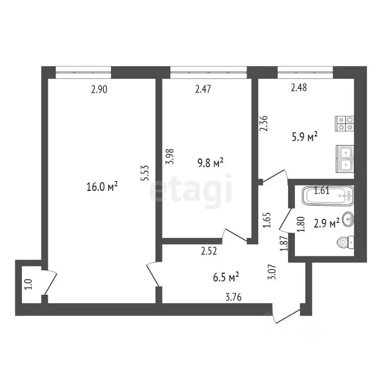2-к кв. Забайкальский край, Чита Ленинградская ул., 47А (41.6 м) - Фото 1