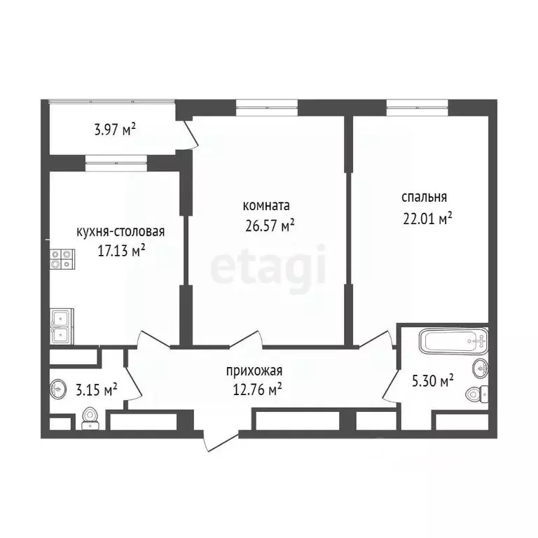 2-к кв. Тюменская область, Тюмень ул. Малыгина, 90 (90.9 м) - Фото 2