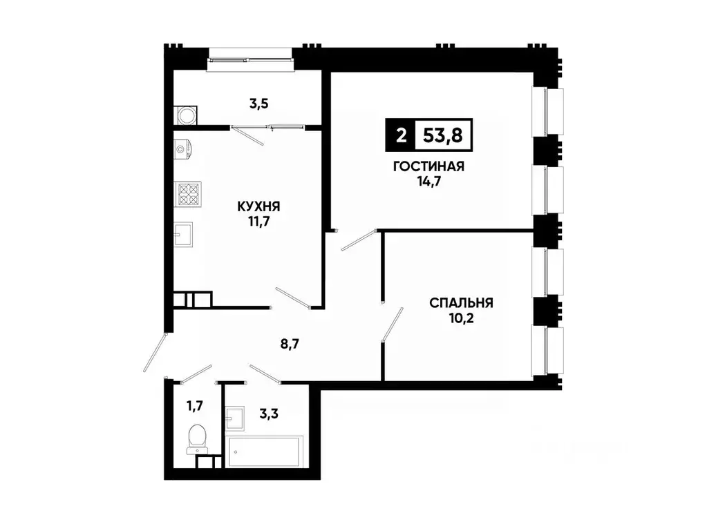 2-к кв. Ставропольский край, Ставрополь ул. Андрея Голуба, 12к8 (53.8 ... - Фото 0