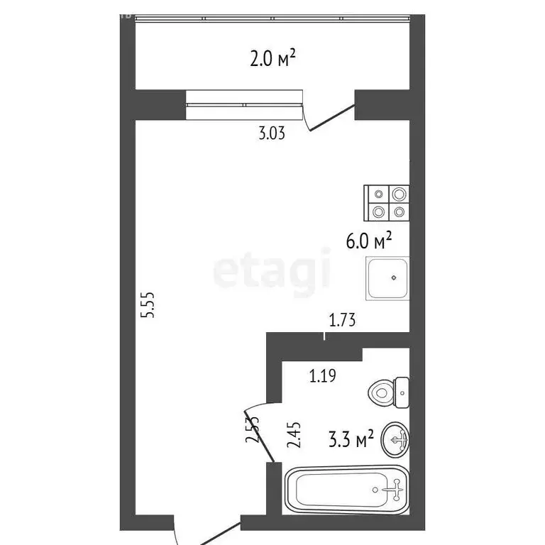 Квартира-студия: Тюмень, улица Новосёлов, 115 (15.7 м) - Фото 1