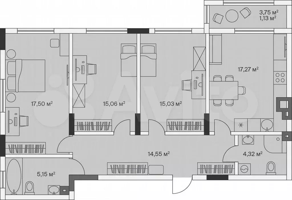 3-к. квартира, 90 м, 1/7 эт. - Фото 1