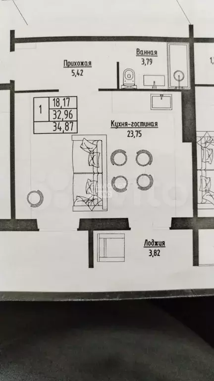 Квартира-студия, 35 м, 8/8 эт. - Фото 0