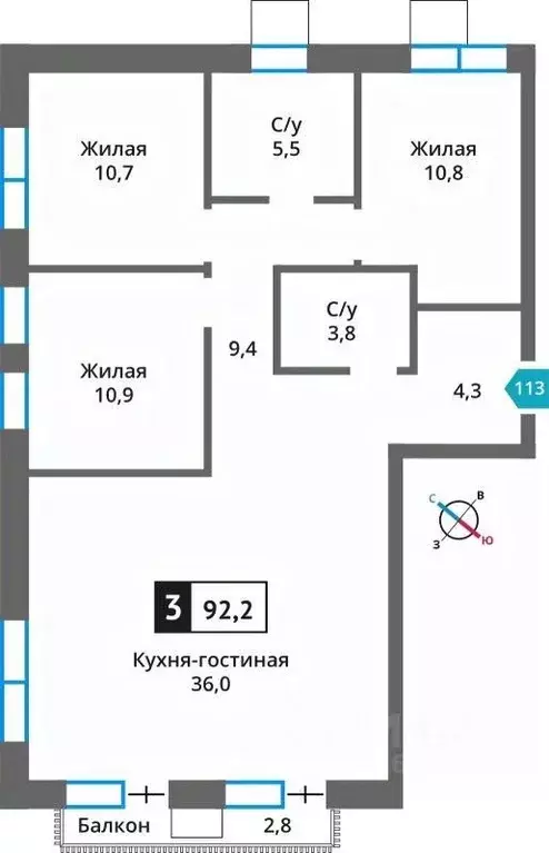 3-к кв. Московская область, Красногорск городской округ, д. Марьино ... - Фото 0