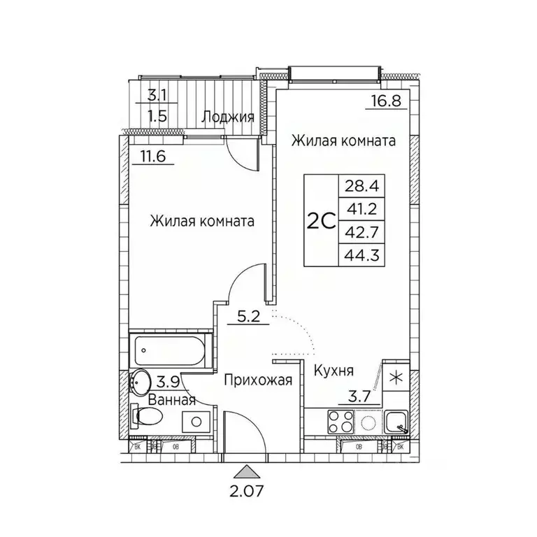 2-к кв. Приморский край, Владивосток ул. Расула Гамзатова, 7к3 (44.3 ... - Фото 1