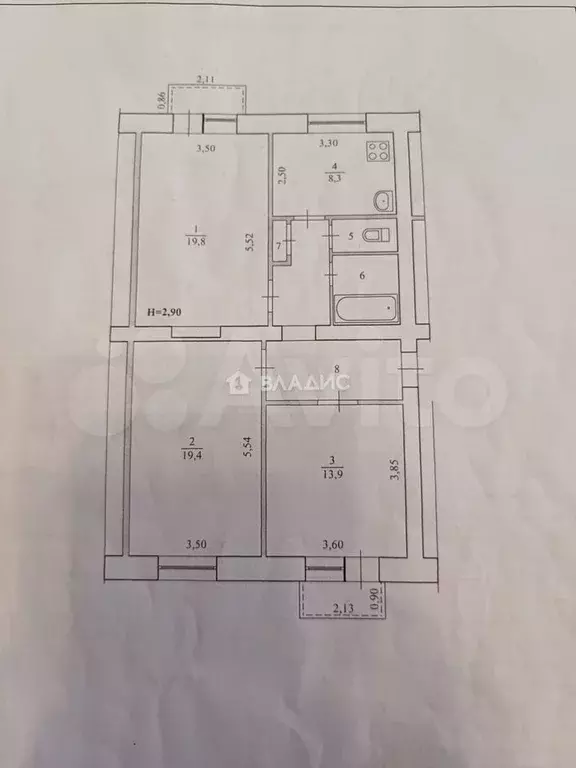 3-к. квартира, 79,2 м, 3/5 эт. - Фото 0