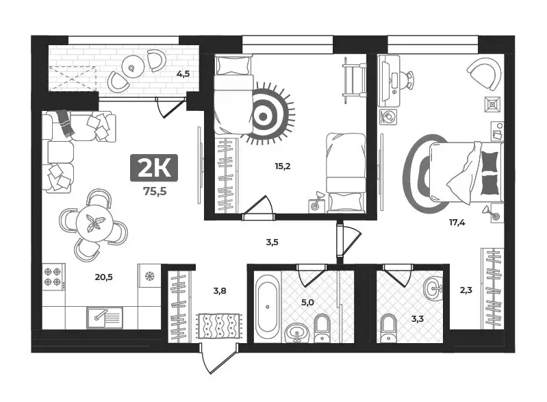 2-комнатная квартира: Тюмень, улица Разведчика Кузнецова, 16 (75.5 м) - Фото 1