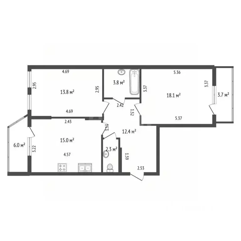 2-к кв. Санкт-Петербург Заставская ул., 46к1 (65.4 м) - Фото 2