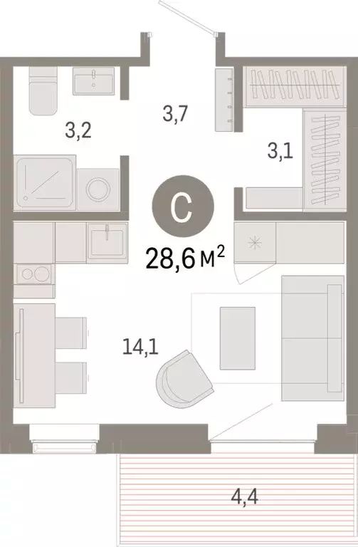 Квартира-студия: Омск, Кировский округ (28.61 м) - Фото 1