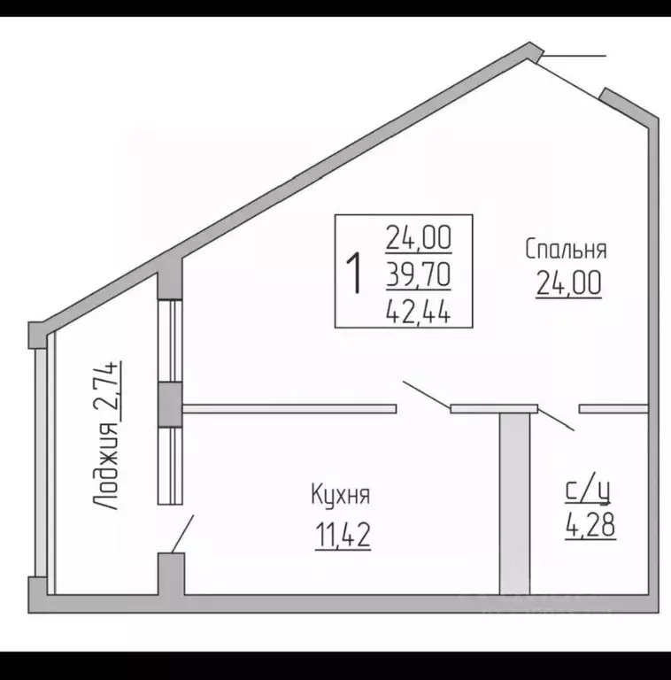 Квартира, 1 комната, 42.3 м - Фото 1