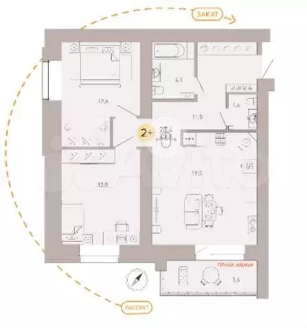 2-к. квартира, 67,5 м, 5/9 эт. - Фото 1