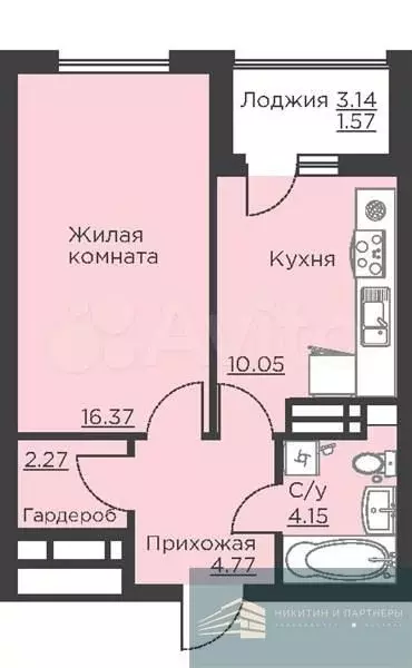 1-к. квартира, 39,2 м, 17/18 эт. - Фото 0