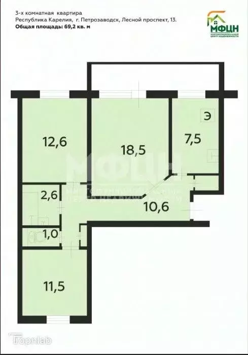 3-к кв. Карелия, Петрозаводск Лесной просп., 13 (69.2 м) - Фото 1