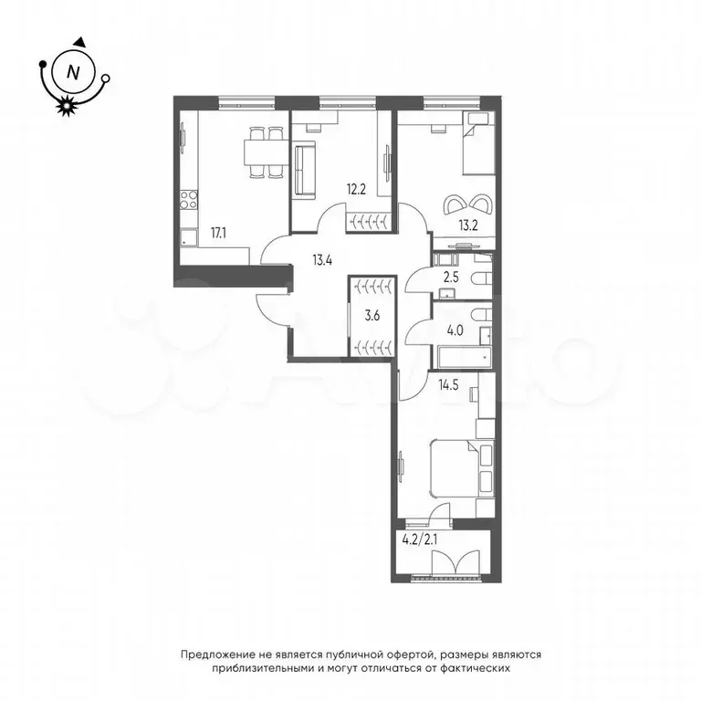 3-к. квартира, 82,6 м, 3/9 эт. - Фото 0